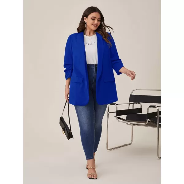 WDIRARA Women's Plus Size Long Sleeve Blazer Casual Open Front Cardigan Jacket