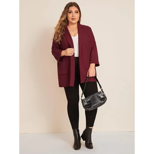 WDIRARA Women's Plus Size Long Sleeve Blazer Casual Open Front Cardigan Jacket