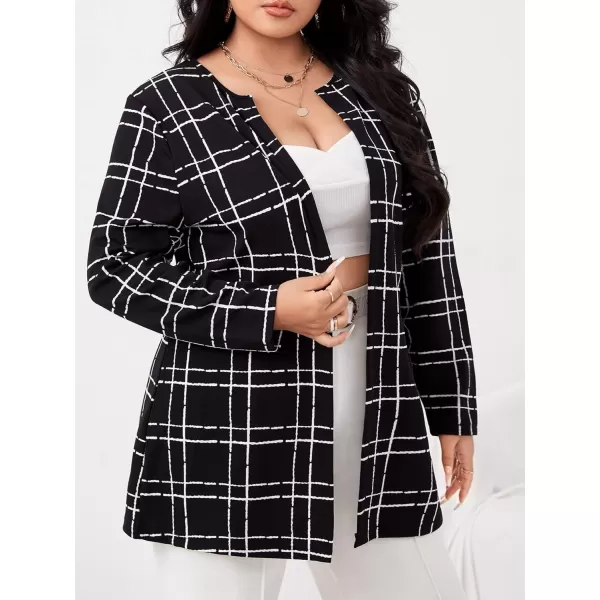 WDIRARA Women's Plus Size Long Sleeve Blazer Casual Open Front Cardigan Jacket