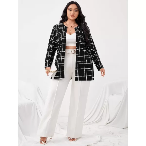 WDIRARA Women's Plus Size Long Sleeve Blazer Casual Open Front Cardigan Jacket