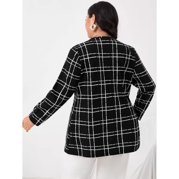 WDIRARA Women's Plus Size Long Sleeve Blazer Casual Open Front Cardigan Jacket
