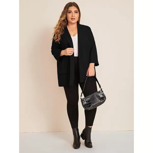 WDIRARA Women's Plus Size Long Sleeve Blazer Casual Open Front Cardigan Jacket