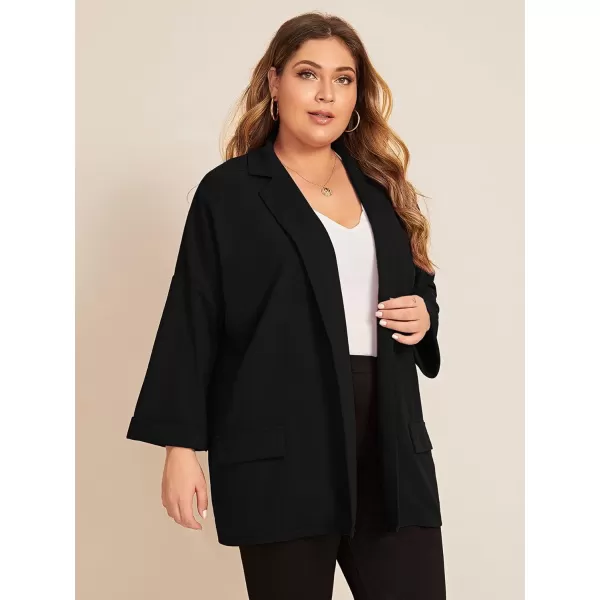 WDIRARA Women's Plus Size Long Sleeve Blazer Casual Open Front Cardigan Jacket