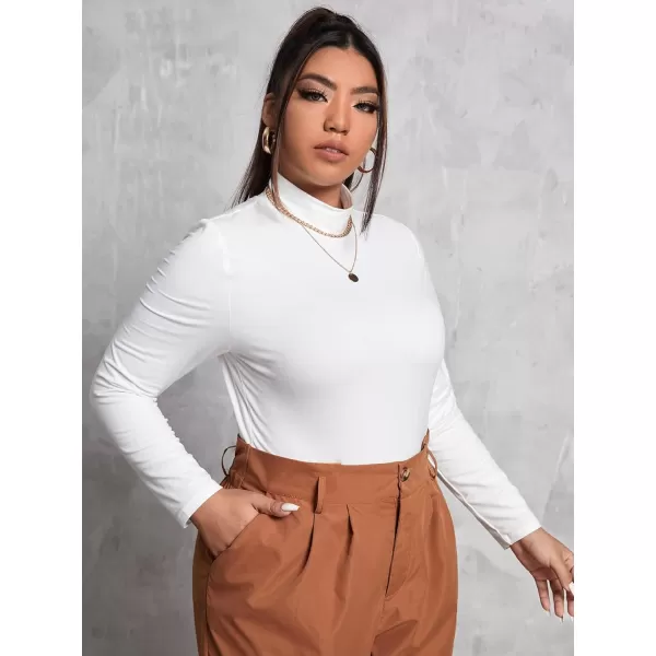 WDIRARA Women's Plus Size Mock Neck Long Sleeve Plain Fitted Top Bodysuit Tee