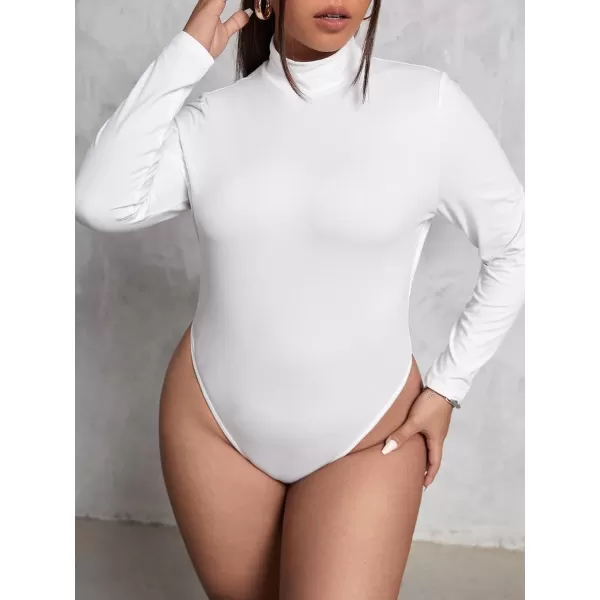 WDIRARA Women's Plus Size Mock Neck Long Sleeve Plain Fitted Top Bodysuit Tee