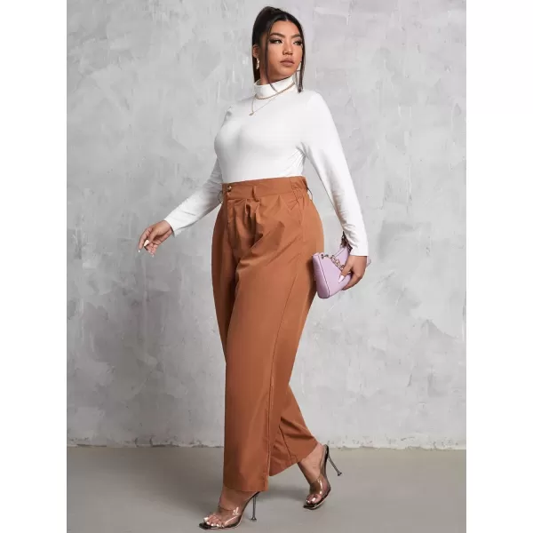 WDIRARA Women's Plus Size Mock Neck Long Sleeve Plain Fitted Top Bodysuit Tee