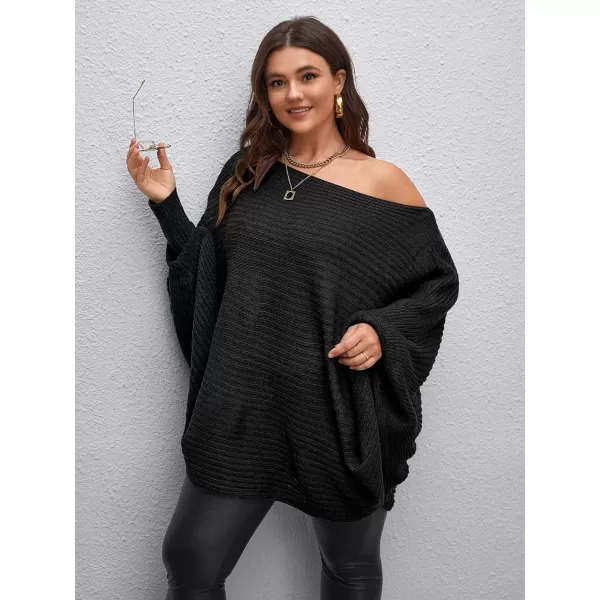 WDIRARA Women's Plus Size Off The Shoulder Batwing Long Sleeve Sweater Pullovers