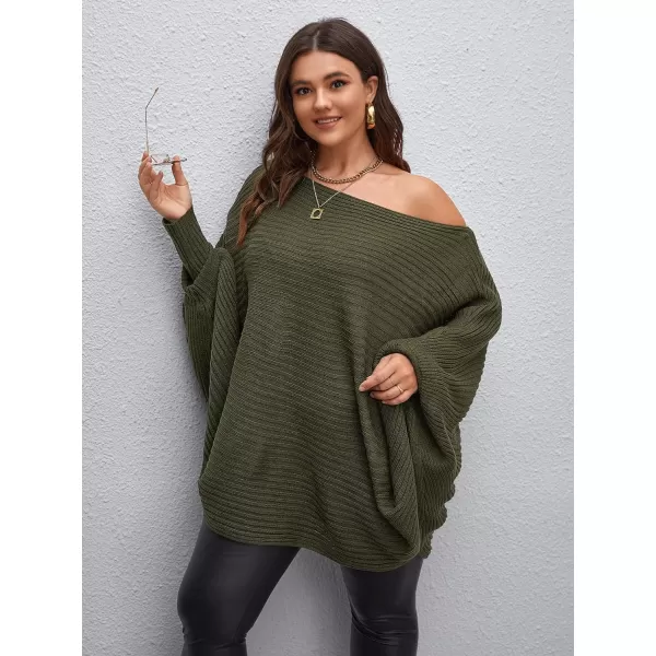 WDIRARA Women's Plus Size Off The Shoulder Batwing Long Sleeve Sweater Pullovers