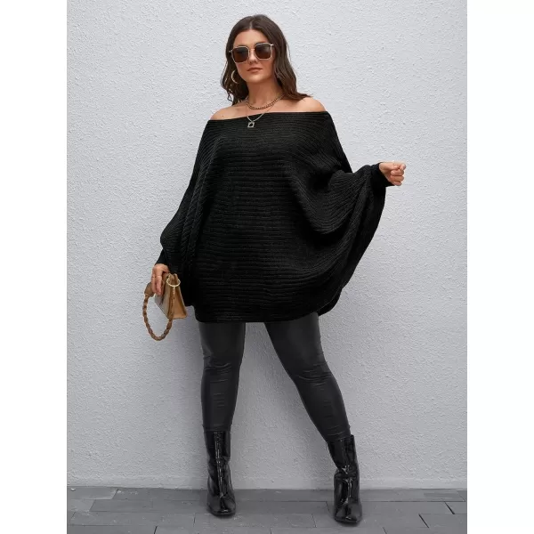 WDIRARA Women's Plus Size Off The Shoulder Batwing Long Sleeve Sweater Pullovers