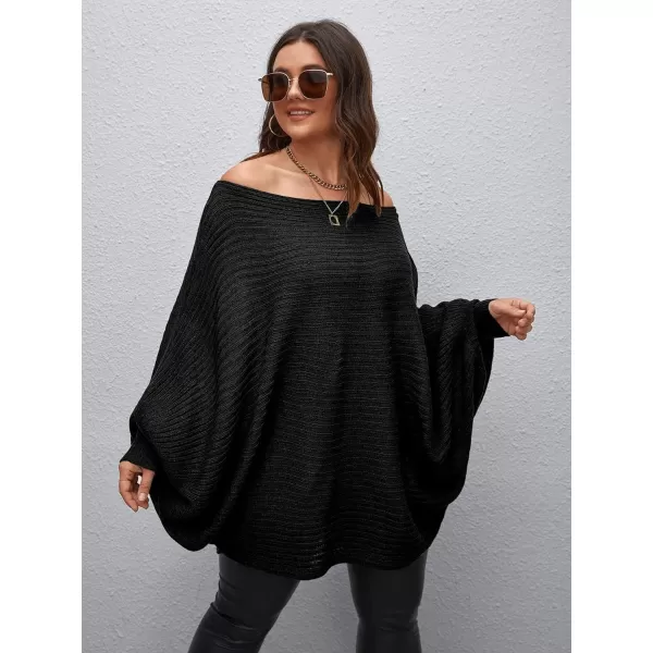 WDIRARA Women's Plus Size Off The Shoulder Batwing Long Sleeve Sweater Pullovers