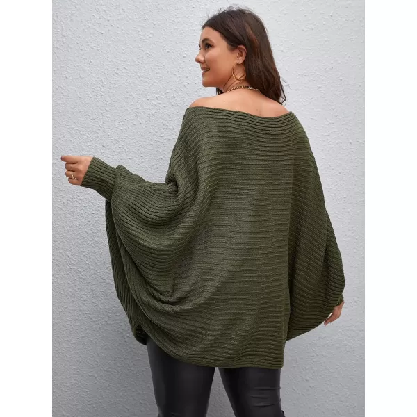WDIRARA Women's Plus Size Off The Shoulder Batwing Long Sleeve Sweater Pullovers