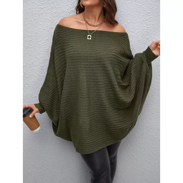WDIRARA Women's Plus Size Off The Shoulder Batwing Long Sleeve Sweater Pullovers