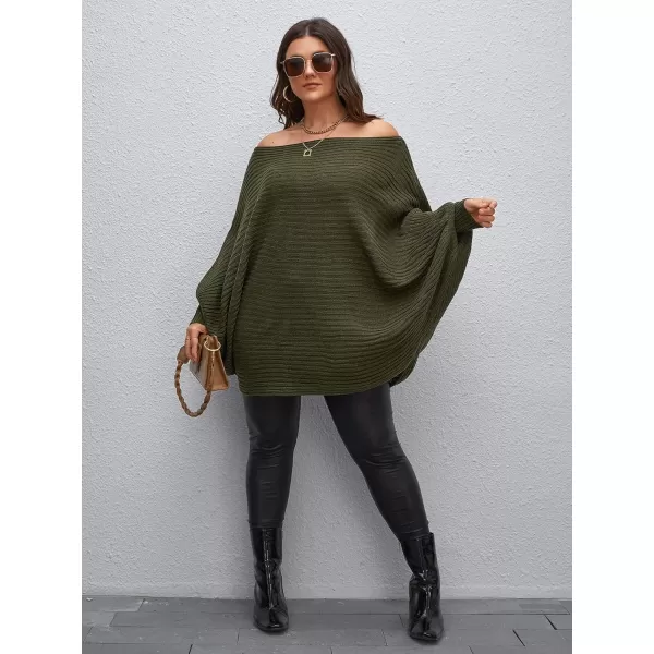 WDIRARA Women's Plus Size Off The Shoulder Batwing Long Sleeve Sweater Pullovers