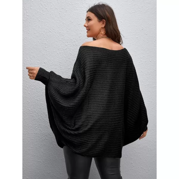 WDIRARA Women's Plus Size Off The Shoulder Batwing Long Sleeve Sweater Pullovers