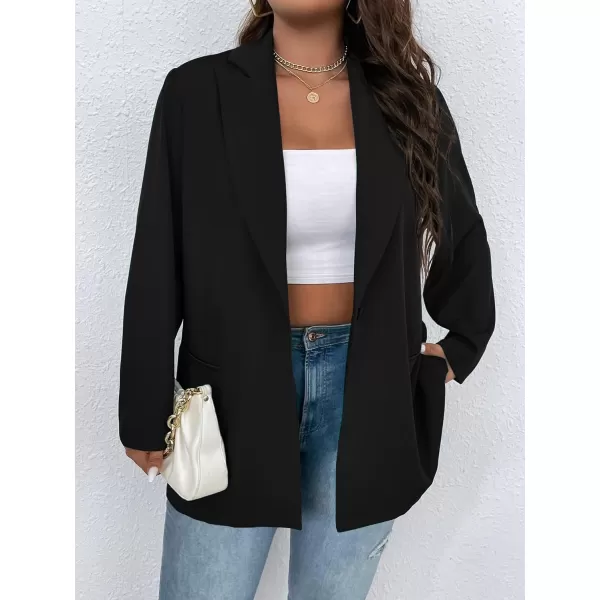 WDIRARA Women's Plus Size One Button Open Front Graphic Office Casual Blazer Jacket