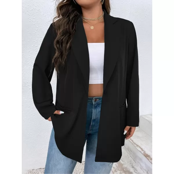 WDIRARA Women's Plus Size One Button Open Front Graphic Office Casual Blazer Jacket