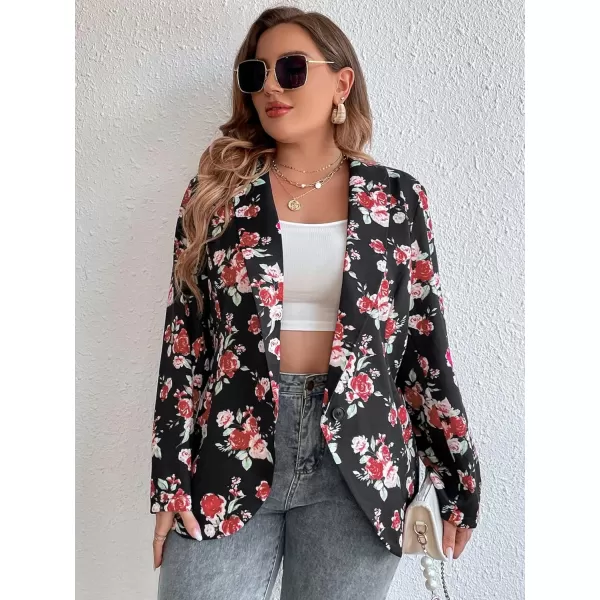 WDIRARA Women's Plus Size One Button Open Front Graphic Office Casual Blazer Jacket