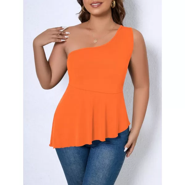WDIRARA Women's Plus Size One Shoulder Asymmetrical Neck Sleeveless Flare Hem Peplum Top