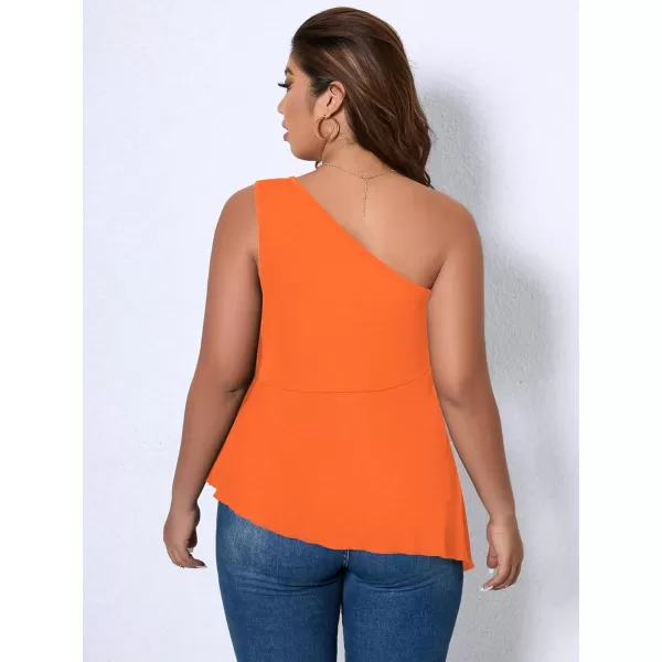 WDIRARA Women's Plus Size One Shoulder Asymmetrical Neck Sleeveless Flare Hem Peplum Top