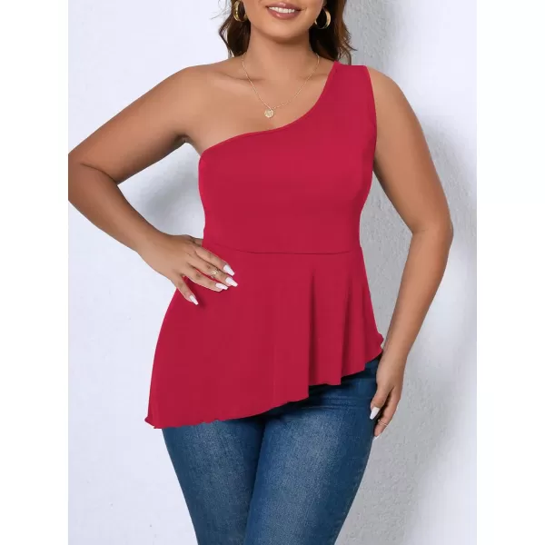 WDIRARA Women's Plus Size One Shoulder Asymmetrical Neck Sleeveless Flare Hem Peplum Top