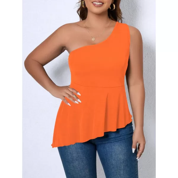 WDIRARA Women's Plus Size One Shoulder Asymmetrical Neck Sleeveless Flare Hem Peplum Top