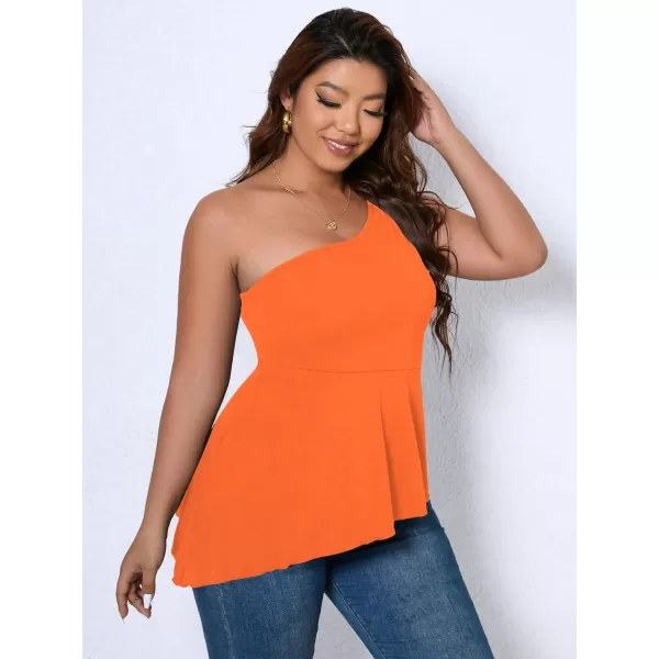 WDIRARA Women's Plus Size One Shoulder Asymmetrical Neck Sleeveless Flare Hem Peplum Top