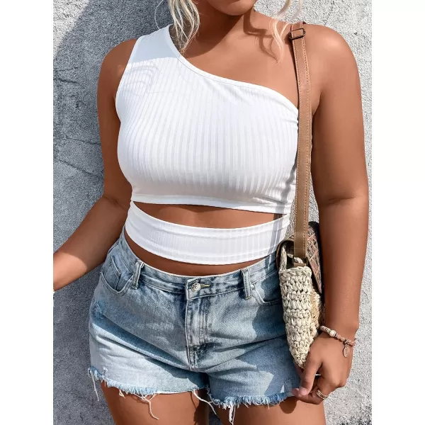 WDIRARA Women's Plus Size One Shoulder Cut Out Sleeveless Rib Knit Crop Top
