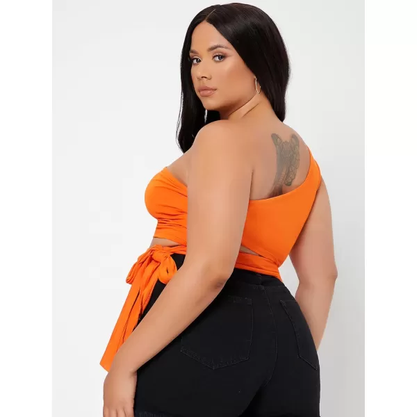 WDIRARA Women's Plus Size One Shoulder Cut Out Tie Side Sleeveless Crop Top