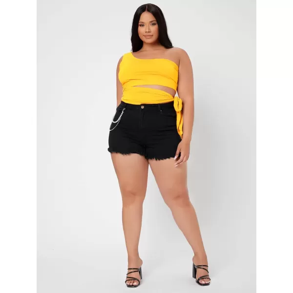 WDIRARA Women's Plus Size One Shoulder Cut Out Tie Side Sleeveless Crop Top