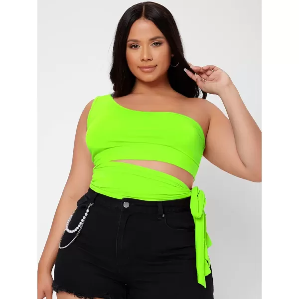 WDIRARA Women's Plus Size One Shoulder Cut Out Tie Side Sleeveless Crop Top