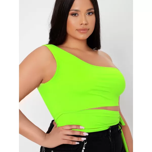 WDIRARA Women's Plus Size One Shoulder Cut Out Tie Side Sleeveless Crop Top