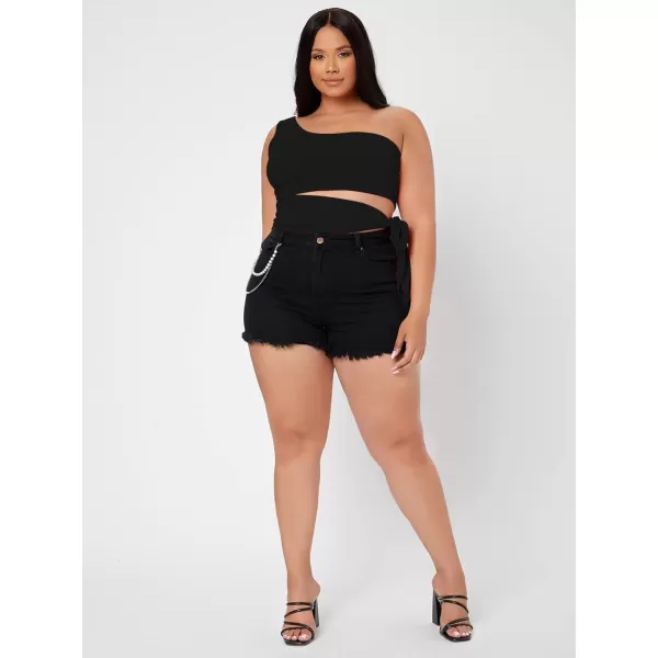 WDIRARA Women's Plus Size One Shoulder Cut Out Tie Side Sleeveless Crop Top