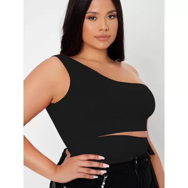 WDIRARA Women's Plus Size One Shoulder Cut Out Tie Side Sleeveless Crop Top