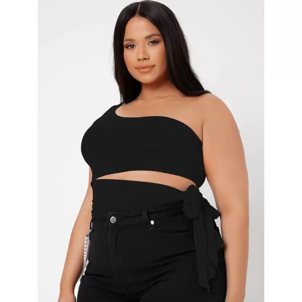 WDIRARA Women's Plus Size One Shoulder Cut Out Tie Side Sleeveless Crop Top