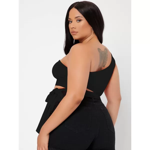 WDIRARA Women's Plus Size One Shoulder Cut Out Tie Side Sleeveless Crop Top