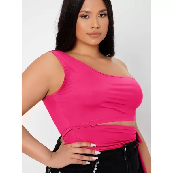 WDIRARA Women's Plus Size One Shoulder Cut Out Tie Side Sleeveless Crop Top