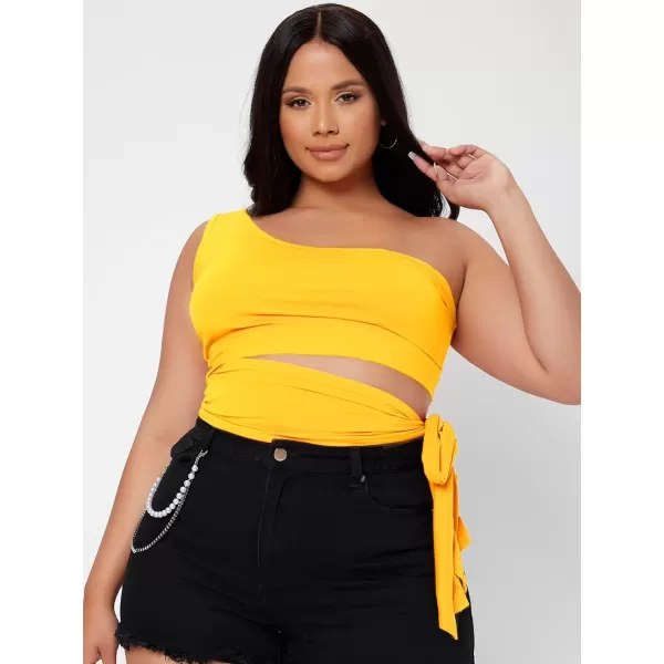 WDIRARA Women's Plus Size One Shoulder Cut Out Tie Side Sleeveless Crop Top