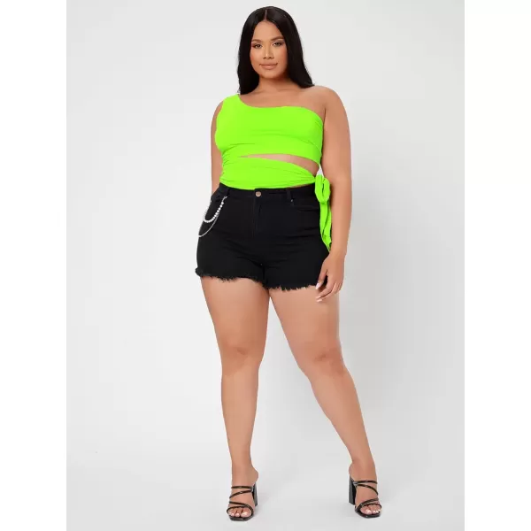 WDIRARA Women's Plus Size One Shoulder Cut Out Tie Side Sleeveless Crop Top