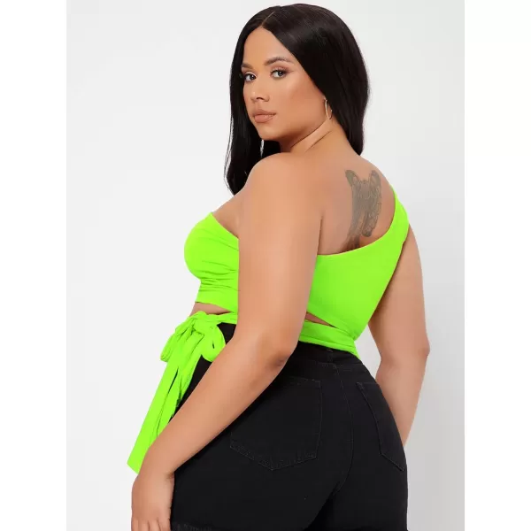 WDIRARA Women's Plus Size One Shoulder Cut Out Tie Side Sleeveless Crop Top