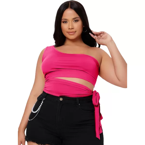 WDIRARA Women's Plus Size One Shoulder Cut Out Tie Side Sleeveless Crop Top