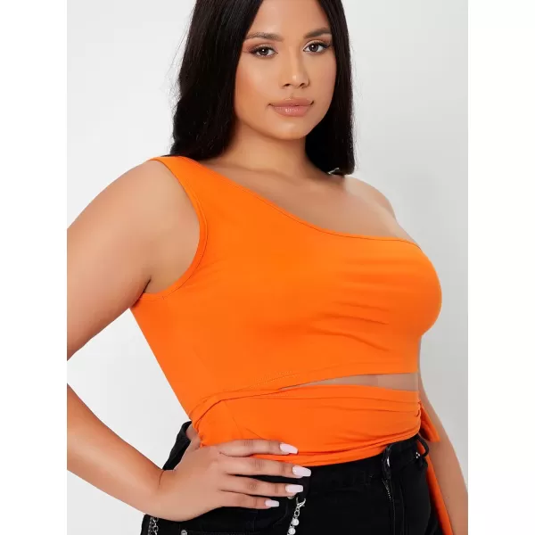 WDIRARA Women's Plus Size One Shoulder Cut Out Tie Side Sleeveless Crop Top
