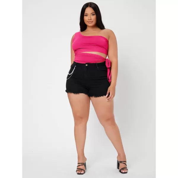 WDIRARA Women's Plus Size One Shoulder Cut Out Tie Side Sleeveless Crop Top