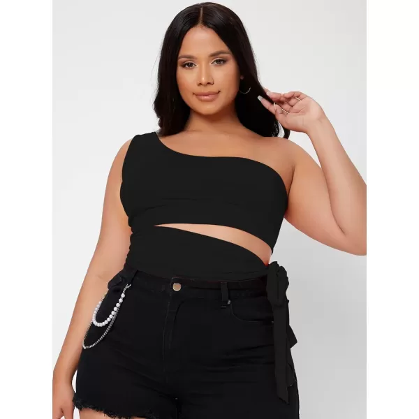 WDIRARA Women's Plus Size One Shoulder Cut Out Tie Side Sleeveless Crop Top