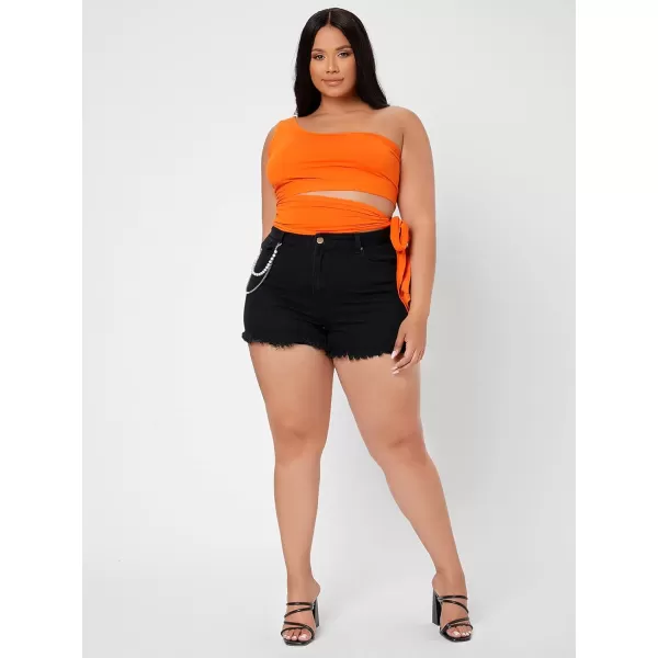 WDIRARA Women's Plus Size One Shoulder Cut Out Tie Side Sleeveless Crop Top