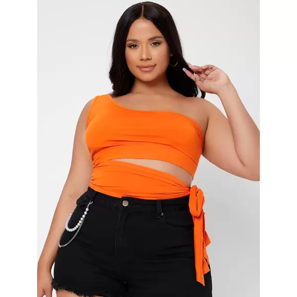 WDIRARA Women's Plus Size One Shoulder Cut Out Tie Side Sleeveless Crop Top