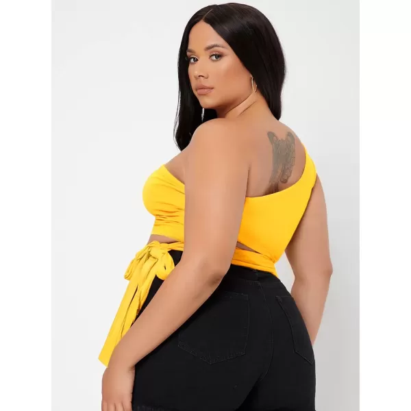 WDIRARA Women's Plus Size One Shoulder Cut Out Tie Side Sleeveless Crop Top
