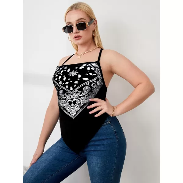 WDIRARA Women's Plus Size Paisley Print Crisscross Back Asymmetrical Hem Halter Top