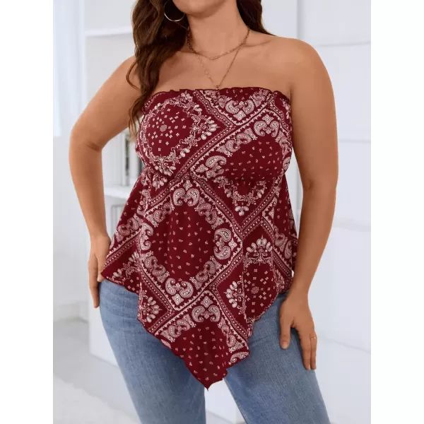 WDIRARA Women's Plus Size Paisley Print Sleeveless Strapless Asymmetrical Hem Tube Top
