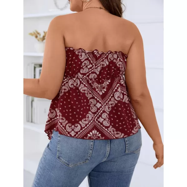 WDIRARA Women's Plus Size Paisley Print Sleeveless Strapless Asymmetrical Hem Tube Top
