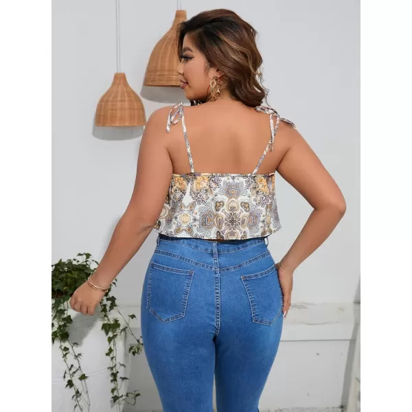 WDIRARA Women's Plus Size Paisley Print Tie Shoulder Sleeveless Hanky Hem Cami Top